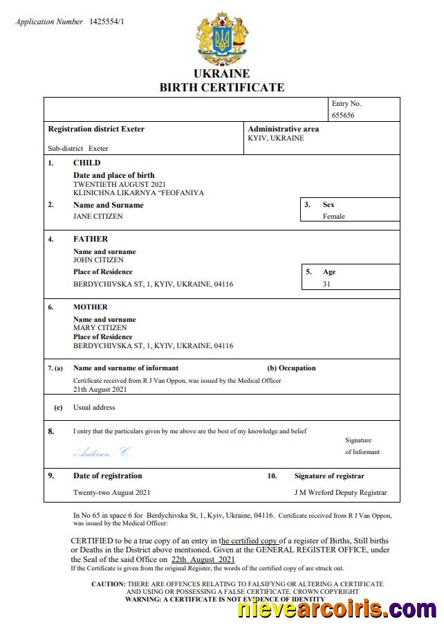 Ukraine birth certificate